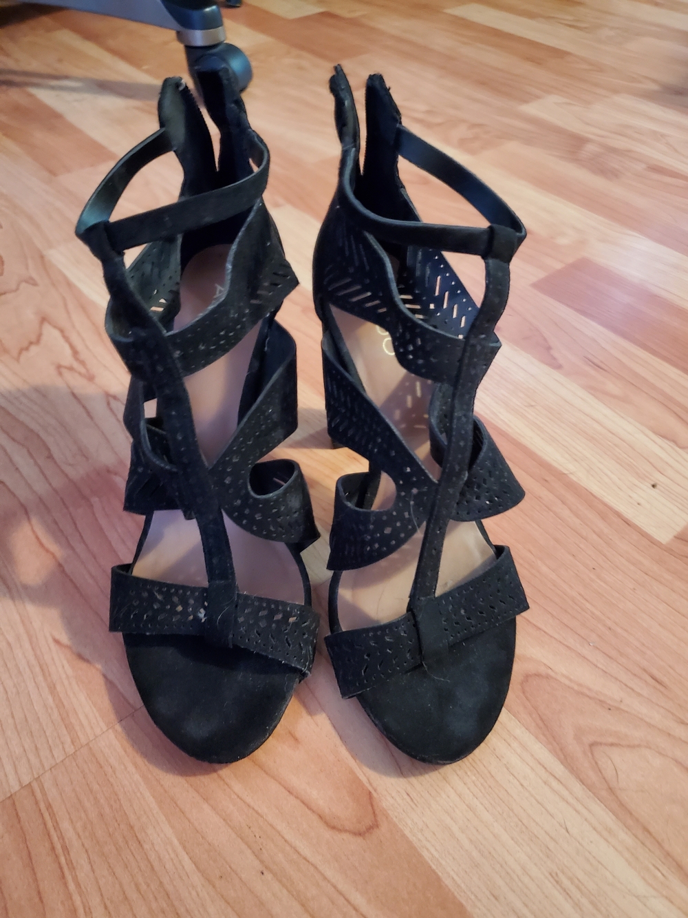 Aldo Black Laser-Cut Strappy High Heels